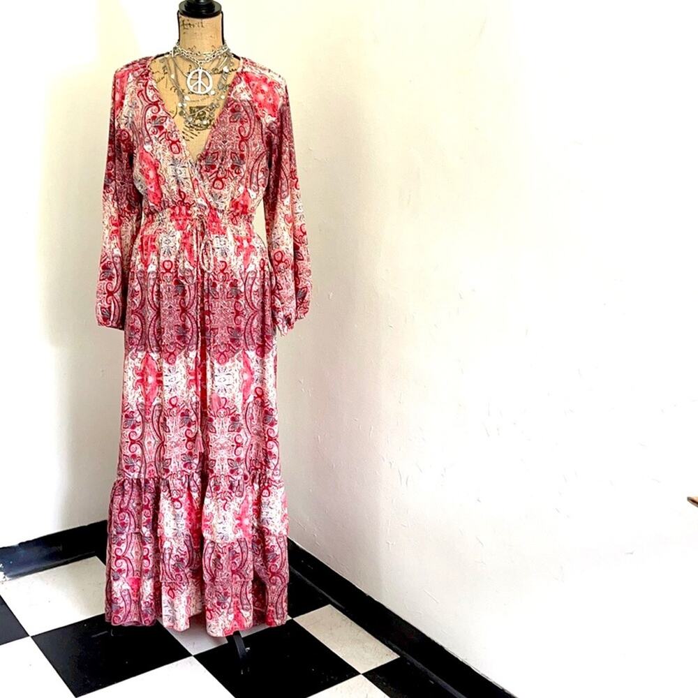 NEW - CHAUDRY maxi dress floral print tiered red L